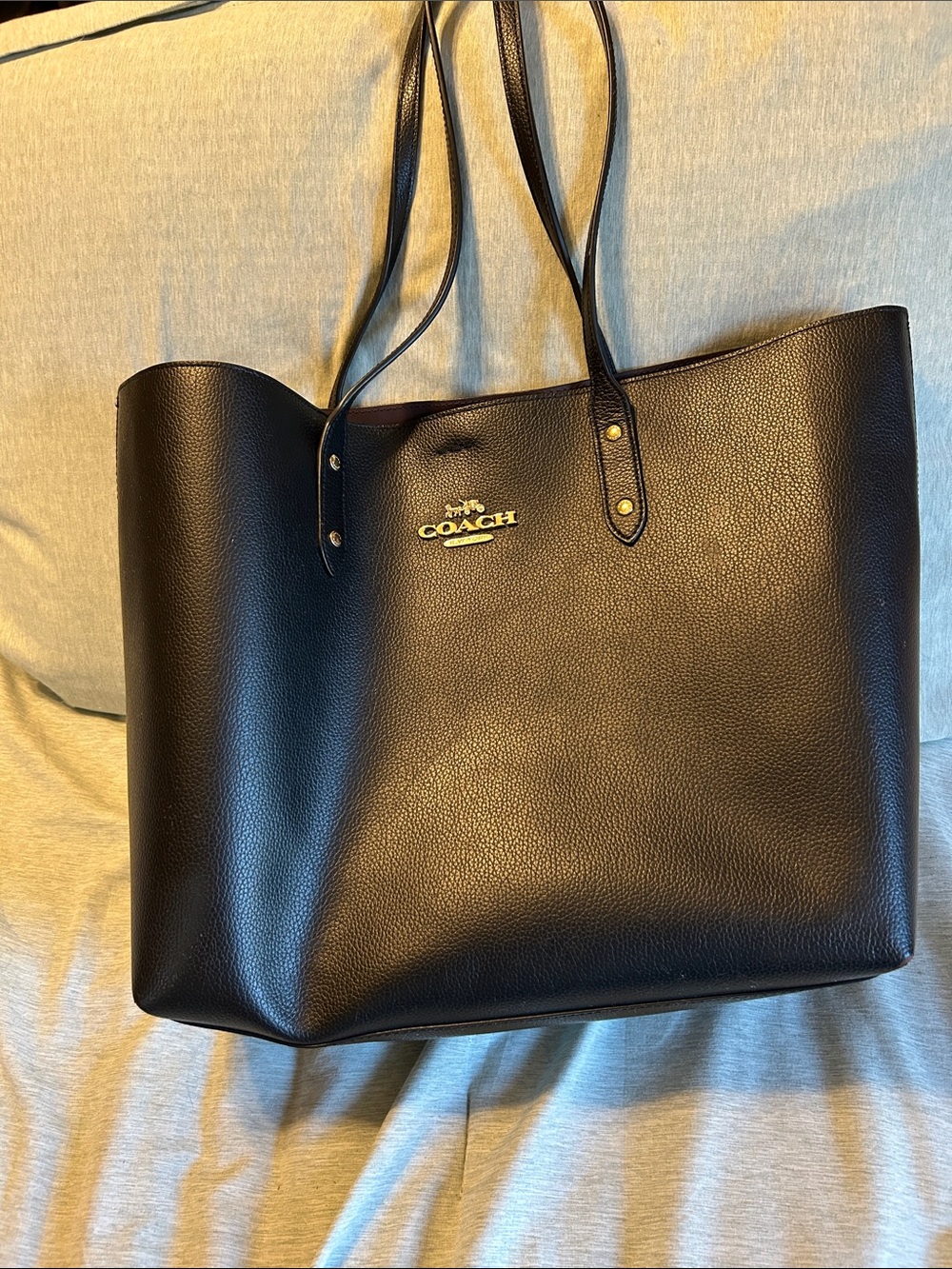 Coach Black Pebbled Leather Tote with Gold Logo